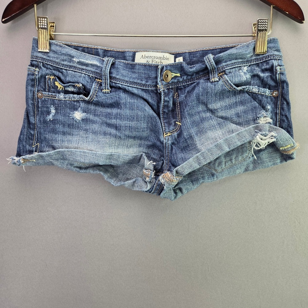 Abercrombie & Fitch Denim Shorts Distressed Low Rise Size 0 Blue Cuffed Y2K Boho